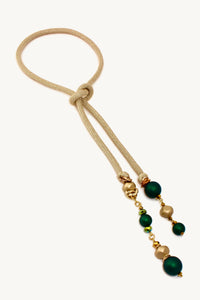 QUARTIERI Vintage Collana Sciarpa lunga cordone oro e perle verde