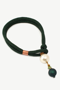 QUARTIERI Vintage Collana trasformabile cordone verde bosco, particolare in rame e perle