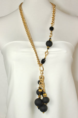 QUARTIERI Collana Vintage lunga asimmetrica, catena e perle