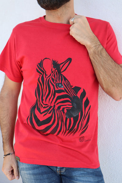 QUARTIERI T-Shirt Animals Rossa con Zebra