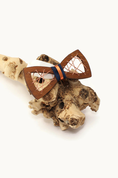 QUARTIERI Bow tie Papillon di legno con filo di rame cucito