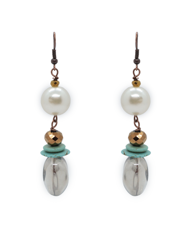 QUARTIERI Orecchini pendenti  con perla, turchesi e cristalli.