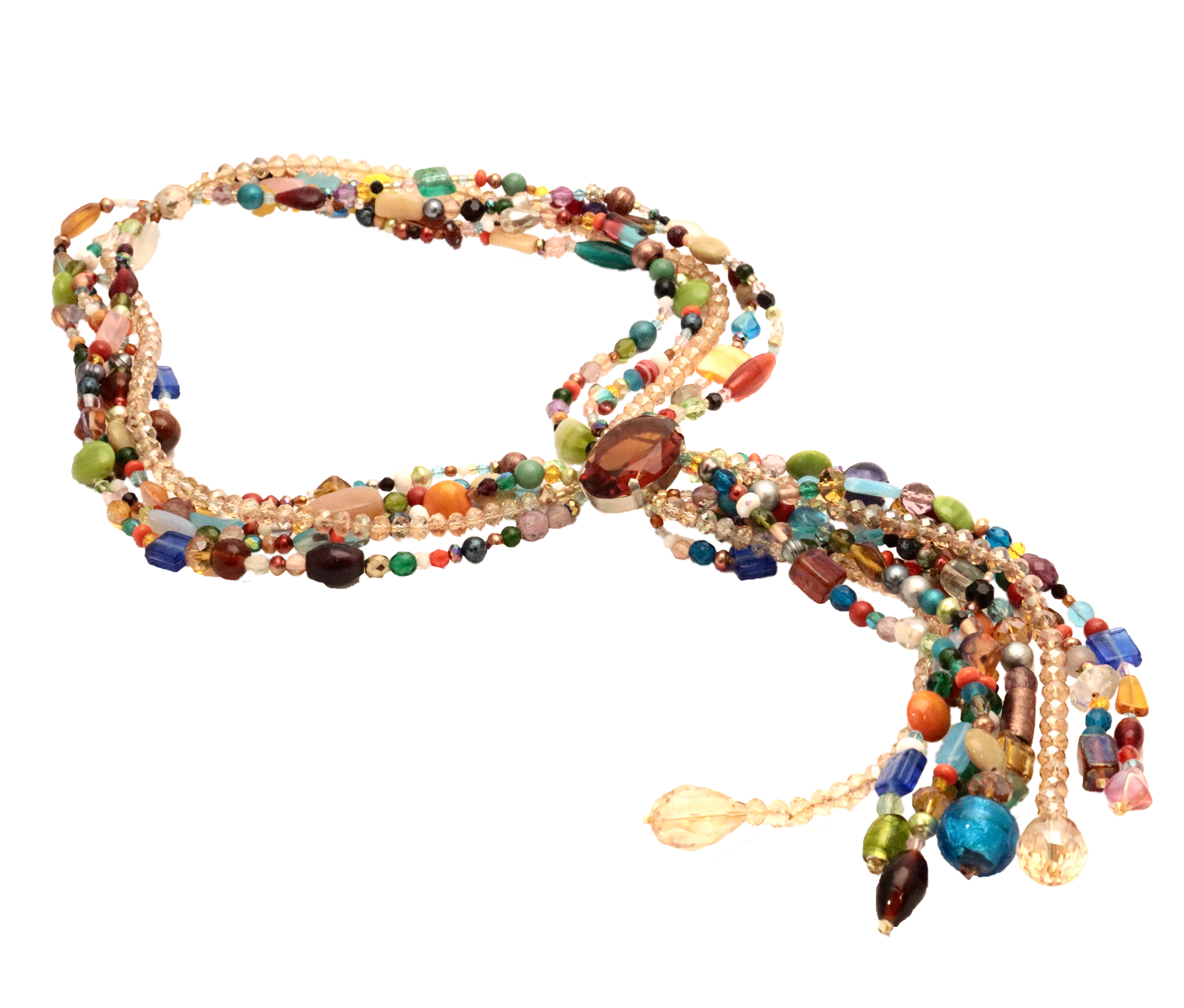 Collana multicolor lunga con cristallo centrale