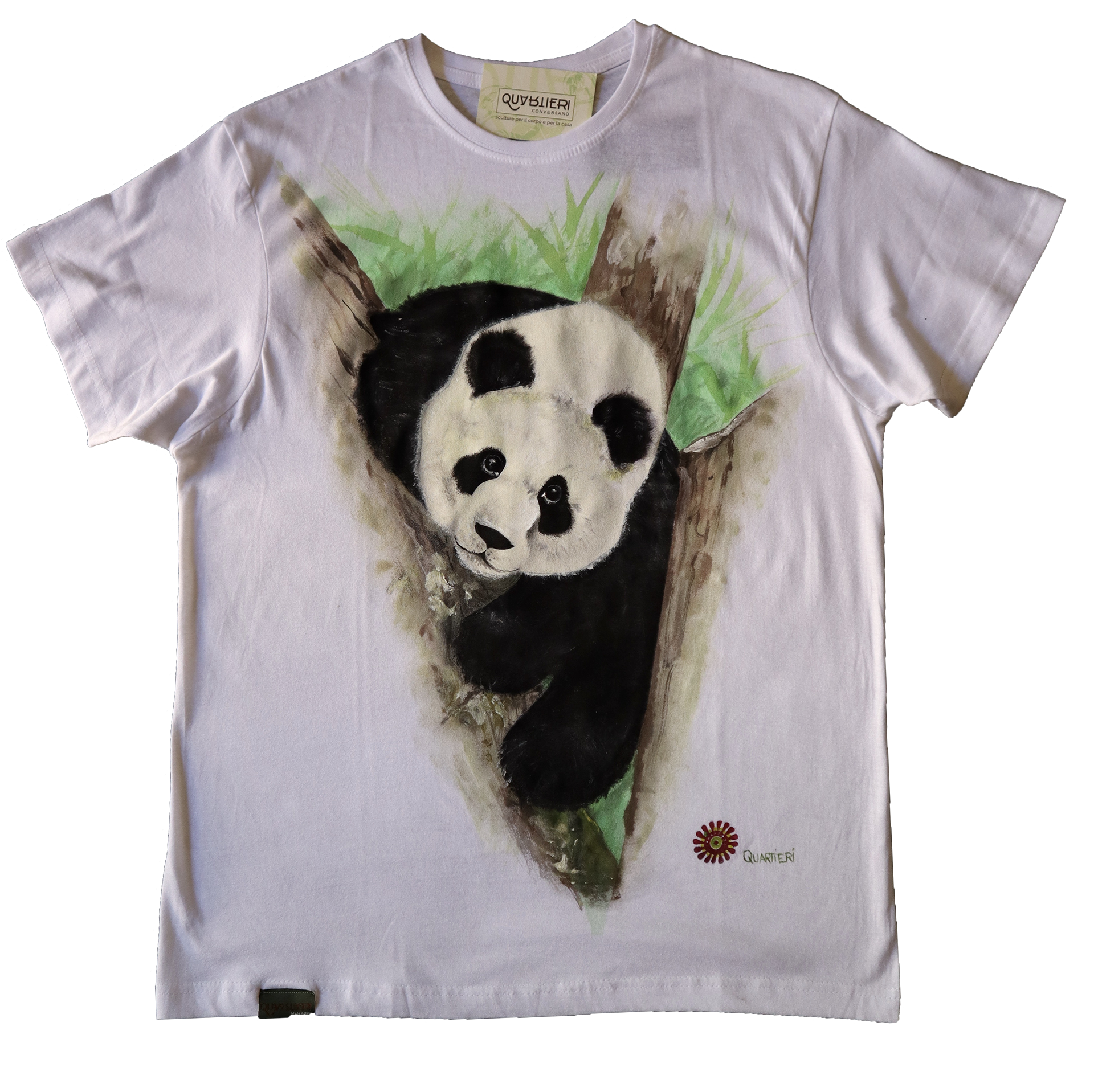 QUARTIERI T-Shirt Animals Bianca con Panda