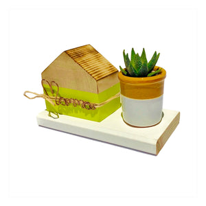 QUARTIERI PERSONALIZZA Casa e Cactus con Nome/Colore in legno e rame, Confezione inclusa.