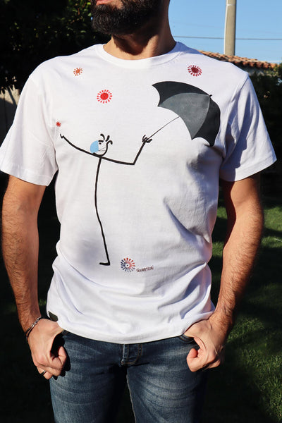QUARTIERI T-shirt T-SPILLO Covid Bianca con ombrello