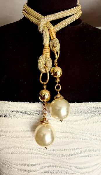 Collana  lunga cordone e perle