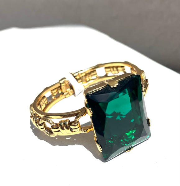 Bracciale manetta dorato e  cristallo verde bosco