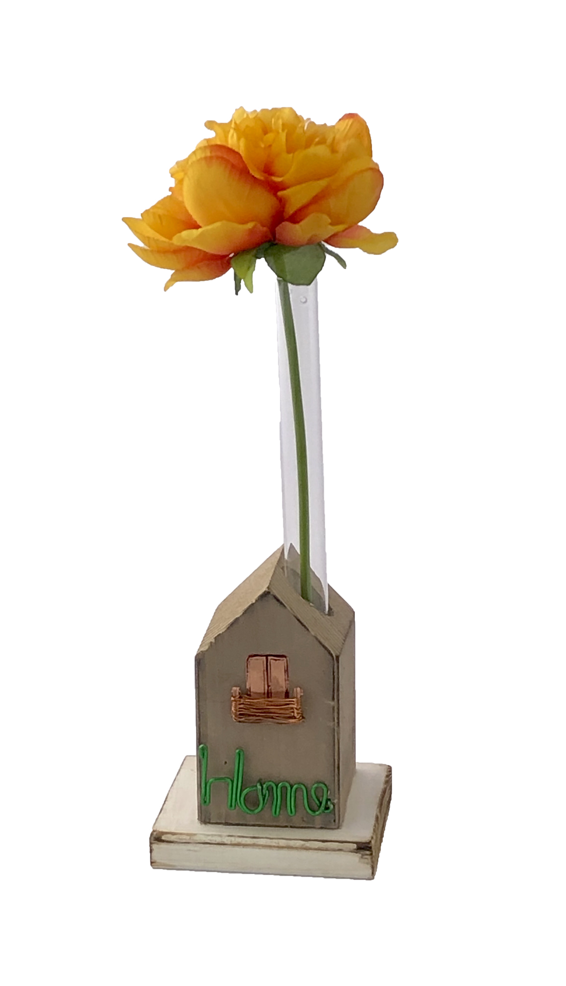 Casetta in legno colorata con provetta monofiore