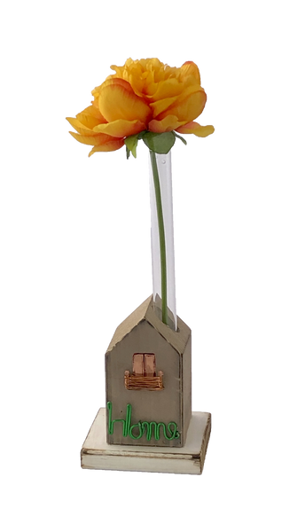 Casetta in legno colorata con provetta monofiore