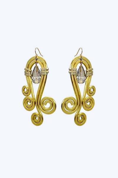 QUARTIERI Orecchini Klimt speculari, alluminio dorato e cristalli