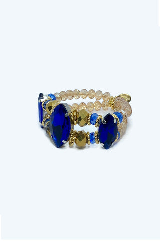 QUARTIERI Vintage 70's Bracciale, elastico, ottone, cristalli blu e colore oro