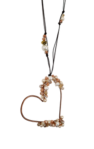 Collana pendente in rame a forma di cuore con cristalli e vetro di murano