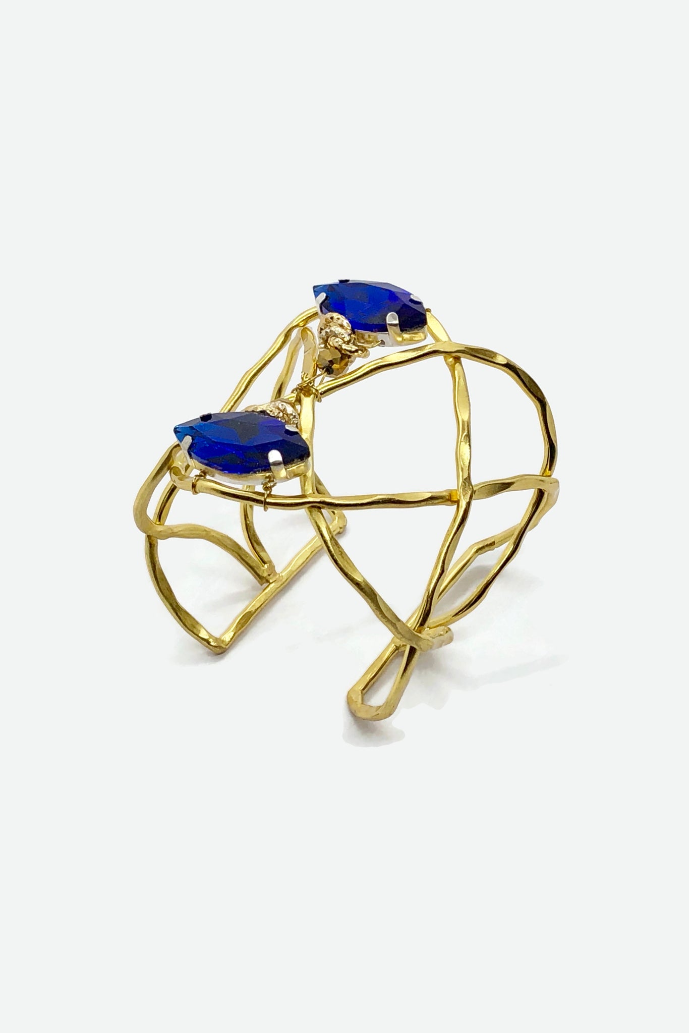 QUARTIERI Vintage 70's Bracciale, regolabile, ottone, cristalli blu