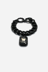 QUARTIERI Vintage Bracciale in alluminio nero con cristallo grigio fume, regolabile