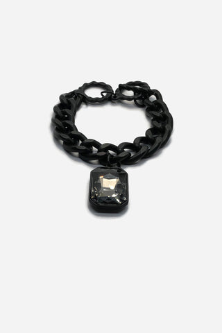 QUARTIERI Vintage Bracciale in alluminio nero con cristallo grigio fume, regolabile