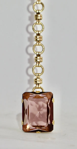 Collana Pendente Vintage, ottone e cristallo verde oliva, regolabile