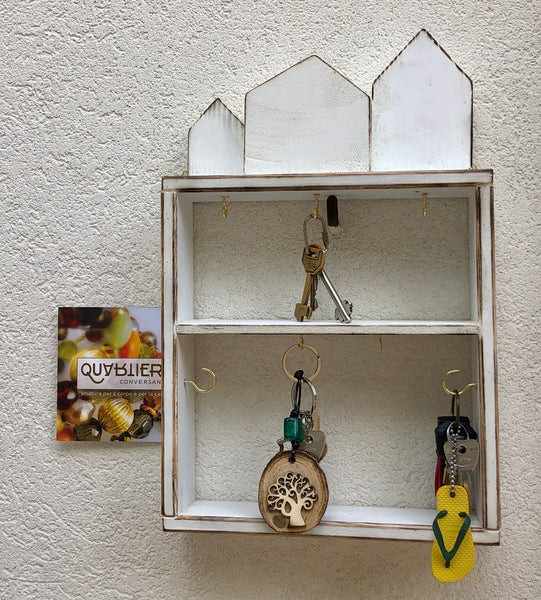 QUARTIERI Cornice portachiavi da muro bianca con casette stilizzate