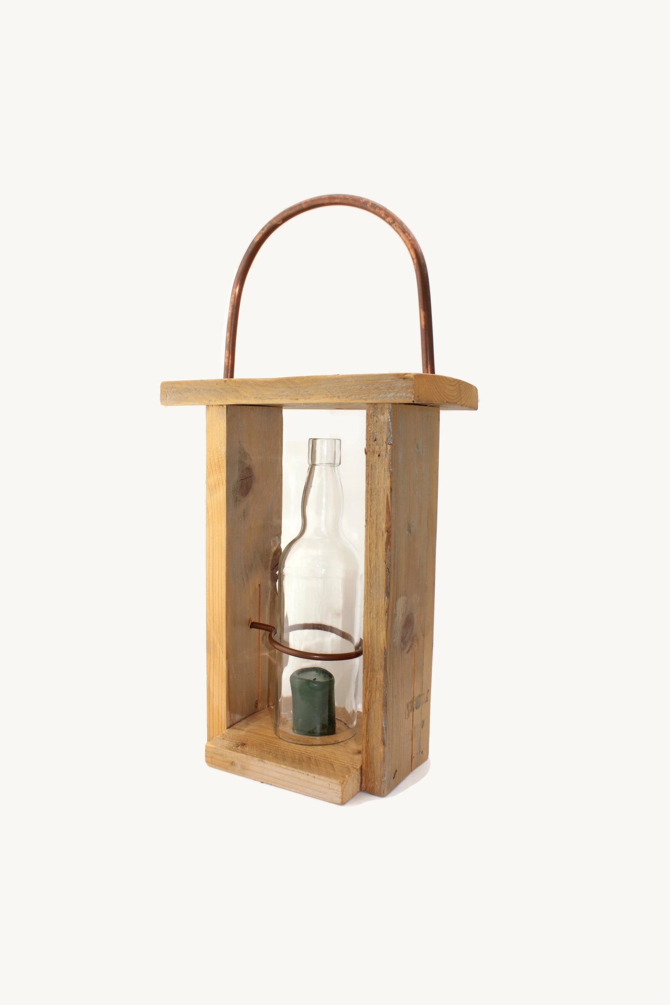 QUARTIERI Candelieri, legno, rame e bottiglia vetro