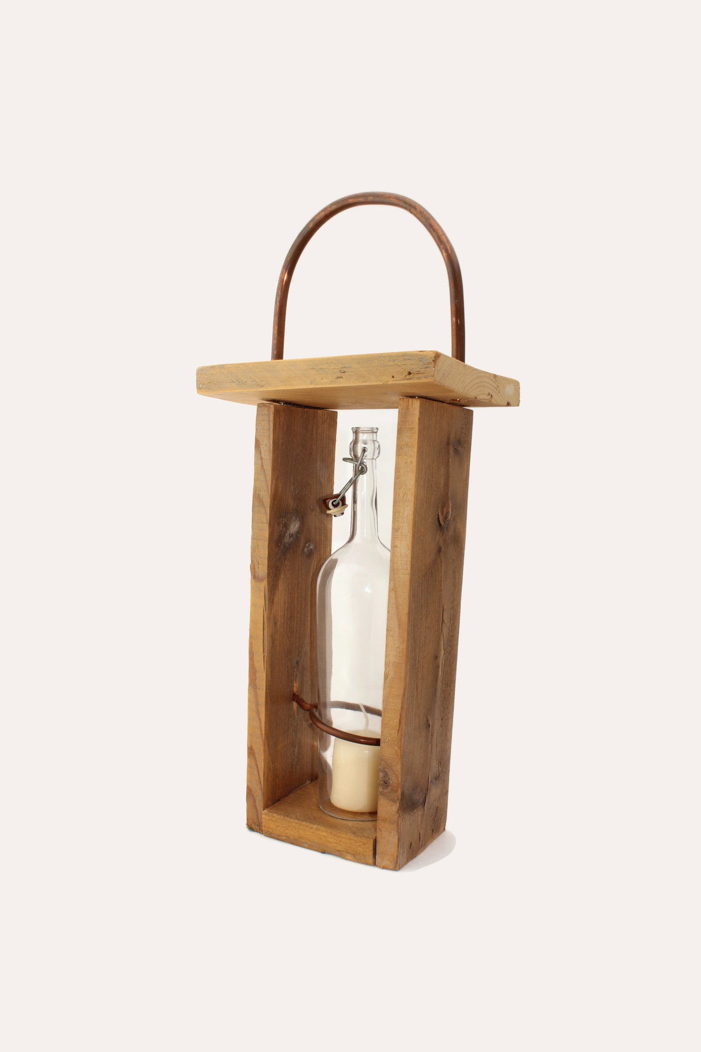 QUARTIERI Candelieri, legno, rame e bottiglia vetro
