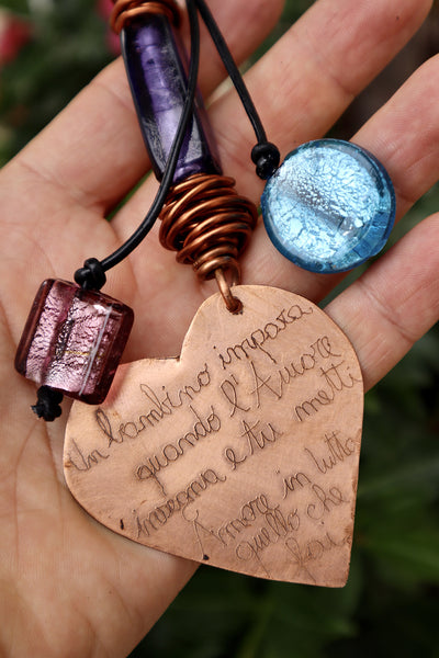 QUARTIERI Portachiavi con piastre in rame , vetro di murano e pietre dure