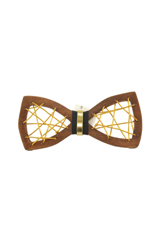 Papillon di legno con filo in alluminio dorato cucito