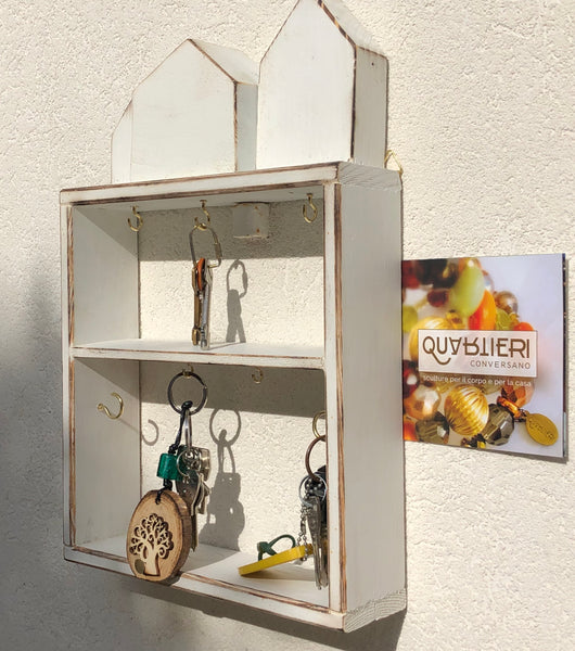 QUARTIERI Cornice portachiavi da muro bianca con casette stilizzate