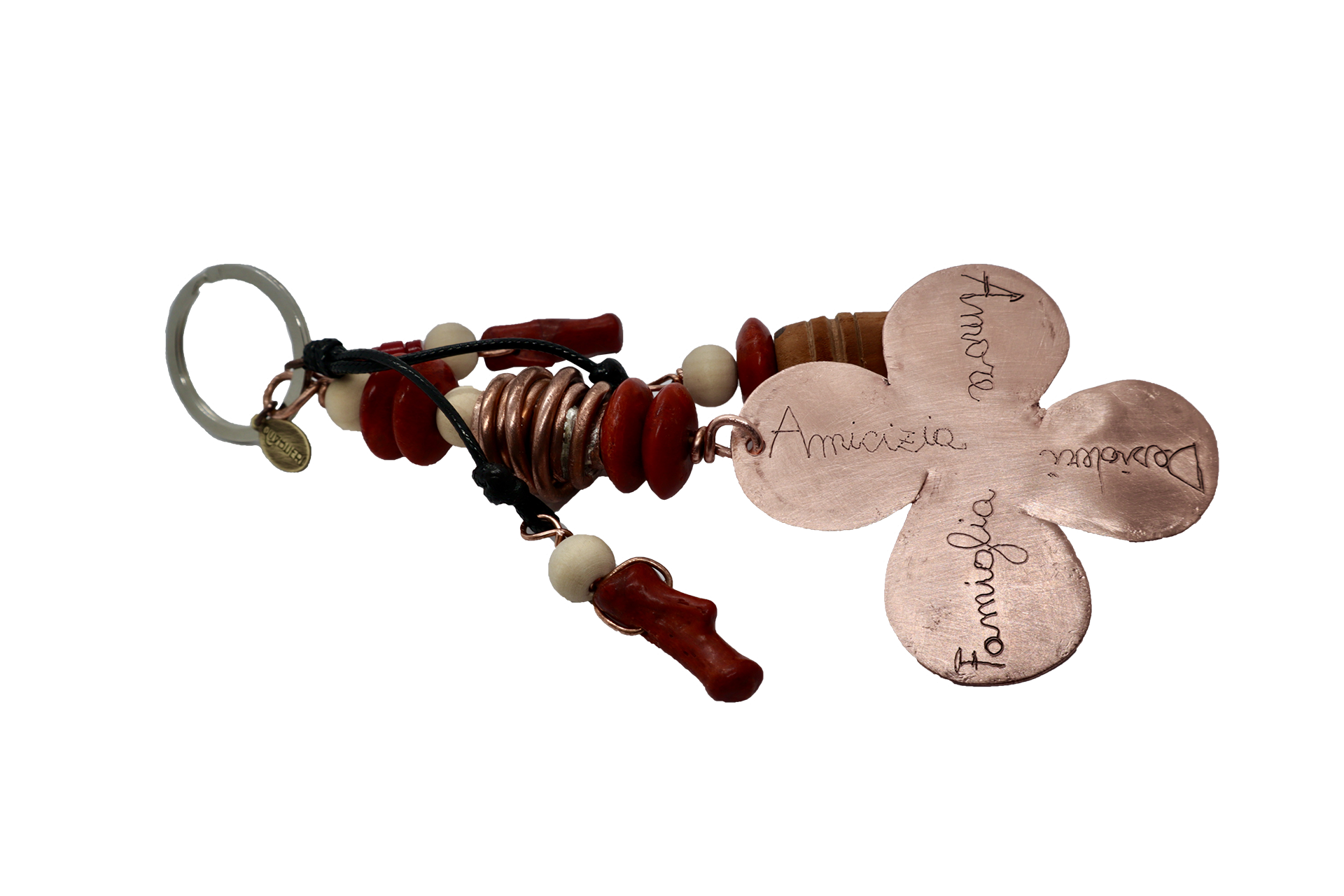 QUARTIERI Portachiavi con piastre in rame , vetro di murano e pietre dure