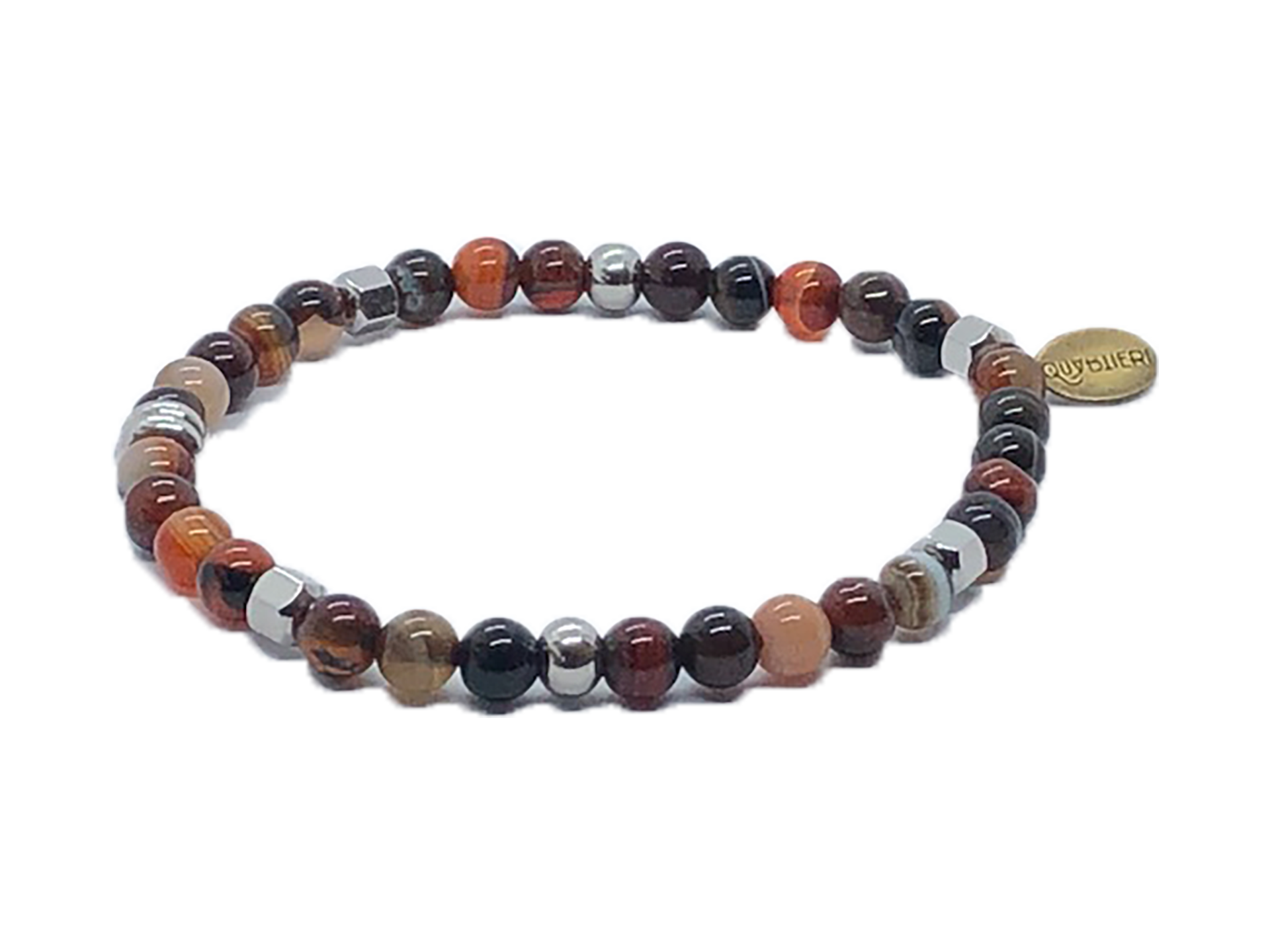 QUARTIERI Bracciale Uomo marrone con sfere di corniola