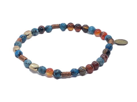 QUARTIERI Bracciale Uomo con sfera di agata azzurra e pepite dorate
