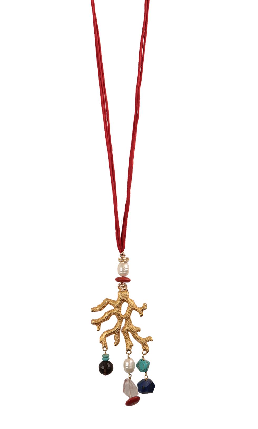 QUARTIERI Pendente con corallo dorato e perle di Maiorca