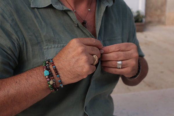 QUARTIERI Bracciale Uomo marrone con sfere di corniola