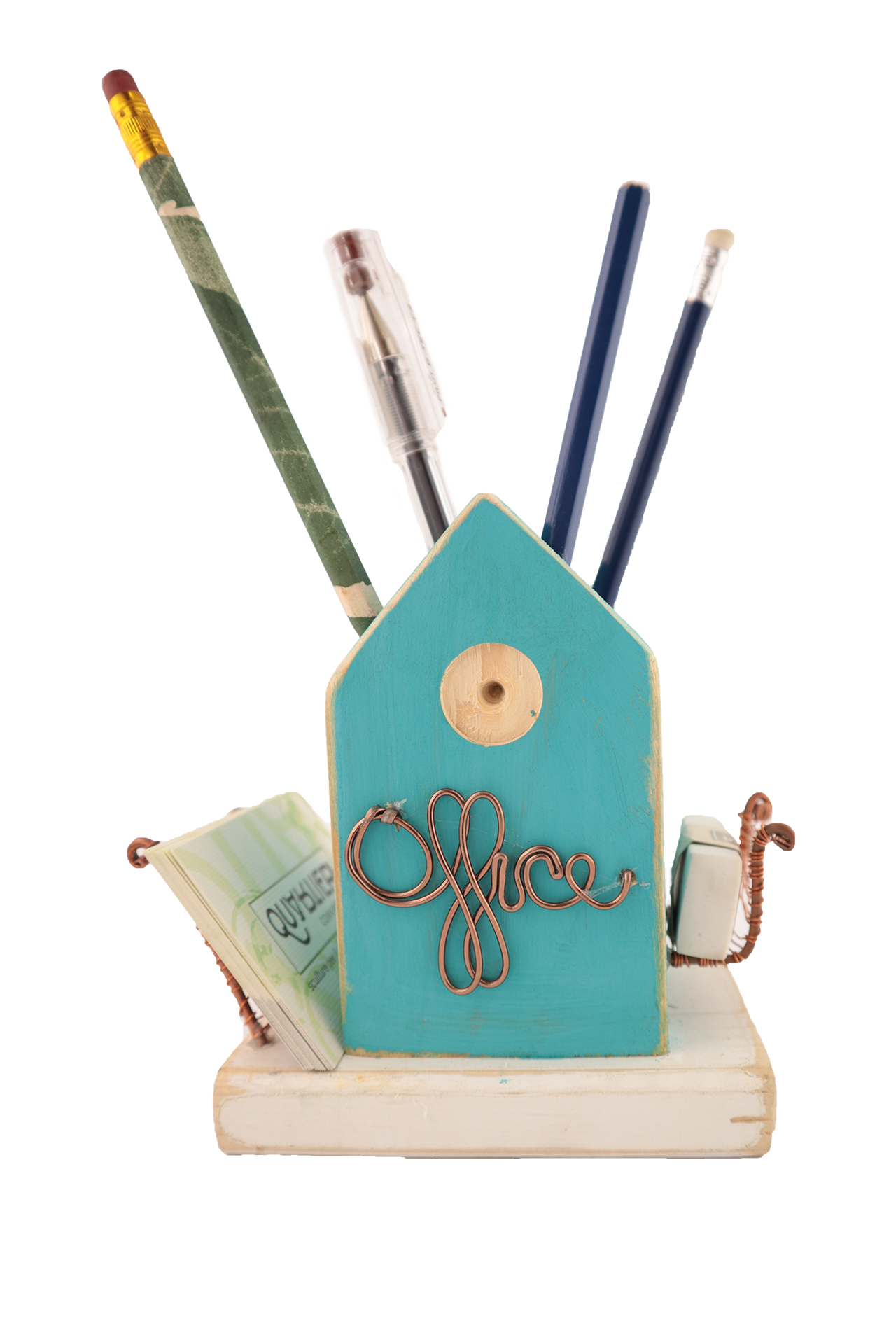 Casetta in legno Office con portapenne e griglie laterali in rame