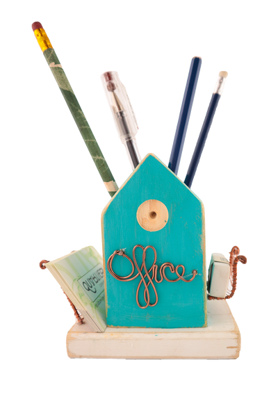 Casetta in legno Office con portapenne e griglie laterali in rame