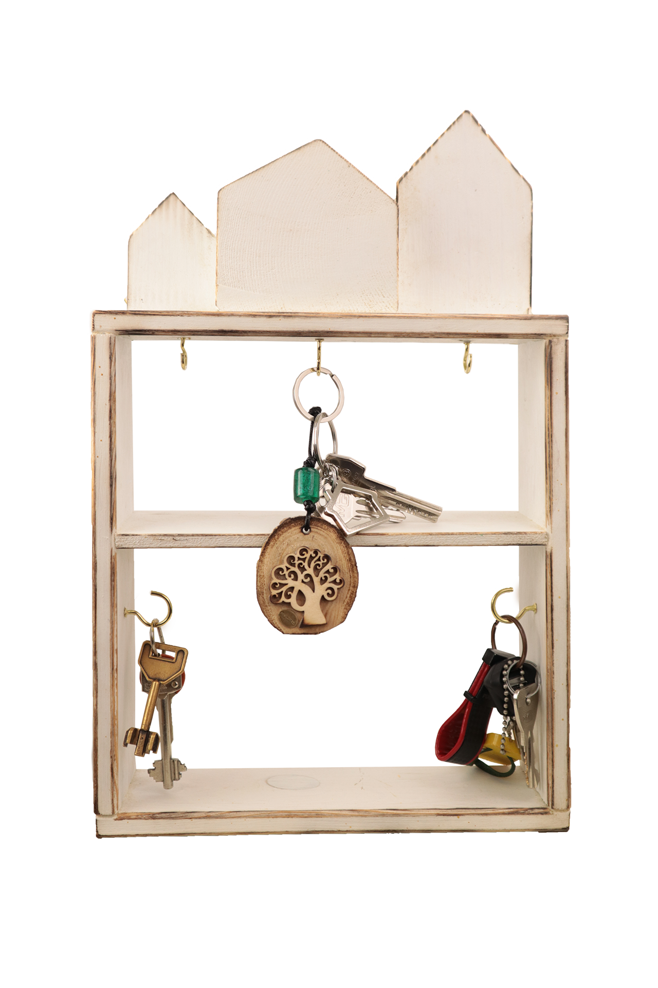 QUARTIERI Cornice portachiavi da muro bianca con casette stilizzate