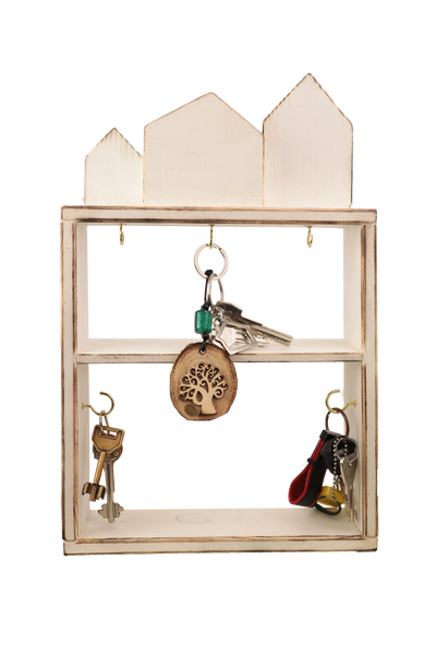 QUARTIERI Cornice portachiavi da muro bianca con casette stilizzate