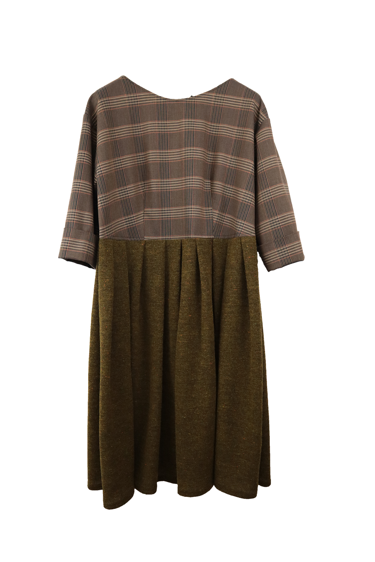 Abito lento con gonna in lana verde e corpino in tessuto