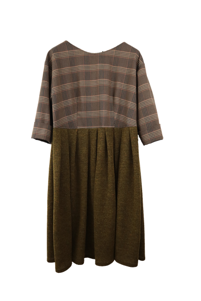 Abito lento con gonna in lana verde e corpino in tessuto