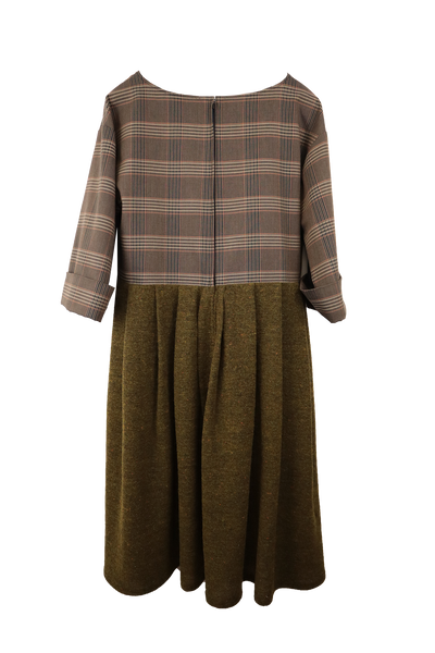 Abito lento con gonna in lana verde e corpino in tessuto