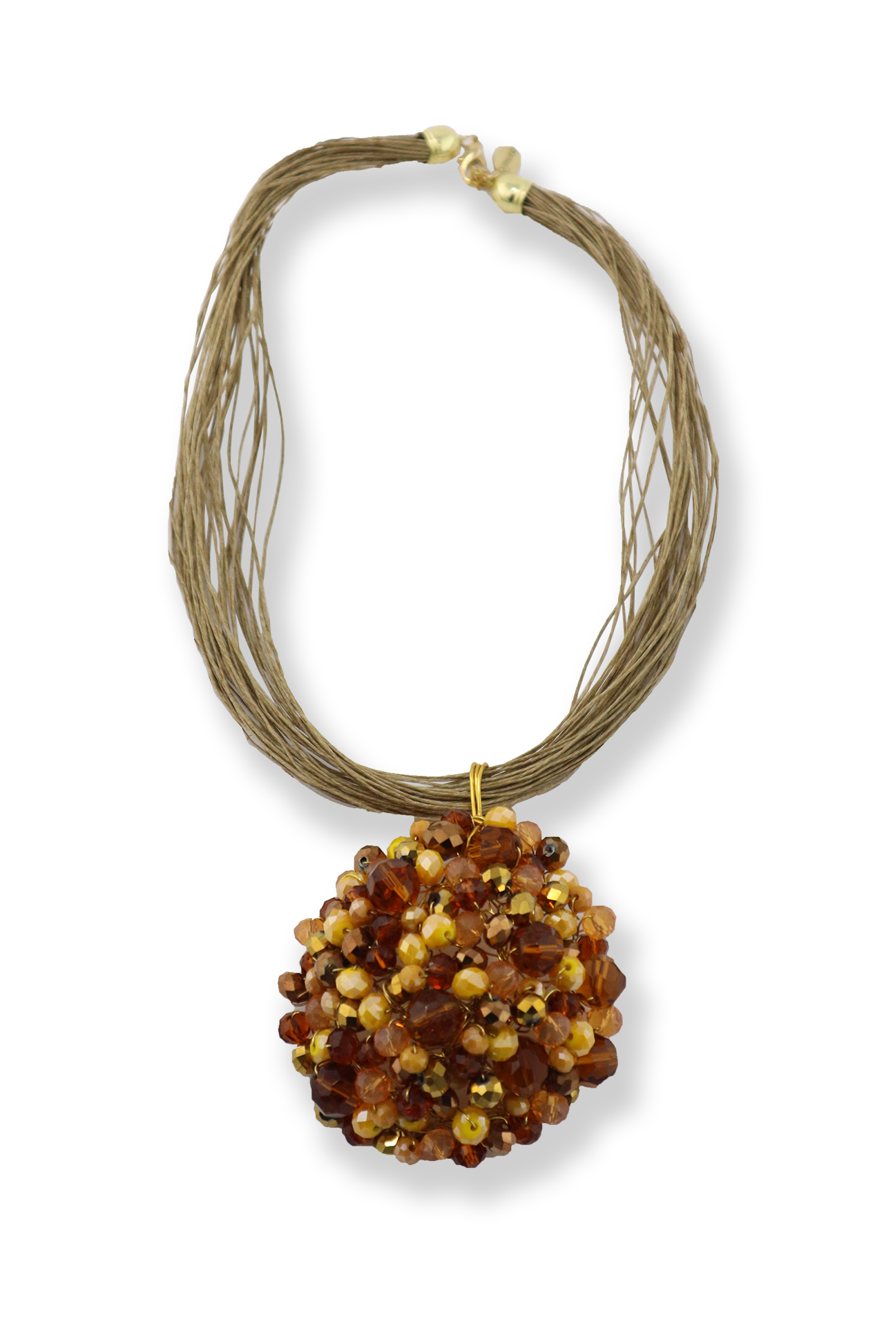 Collana torchon in lino con pendente in cristalli vari