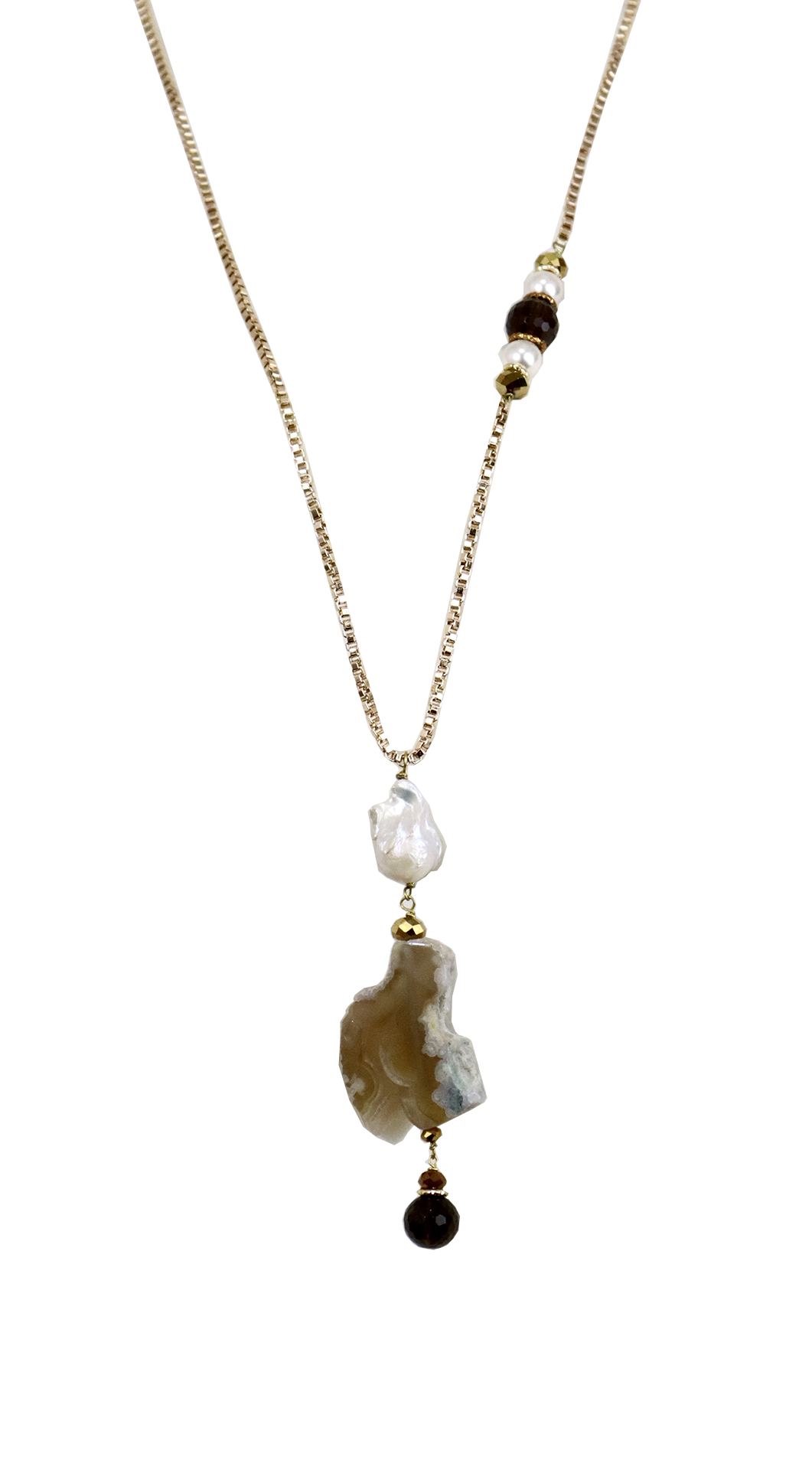 Collana lunga in alluminio dorato con pendente