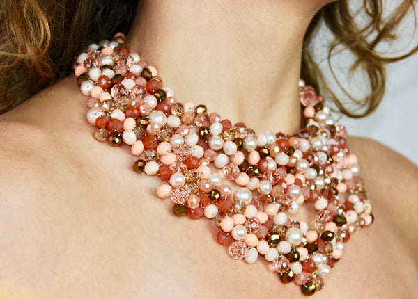 QUARTIERI Collana décolleté, rosa e bronzo, regolabile 40cm