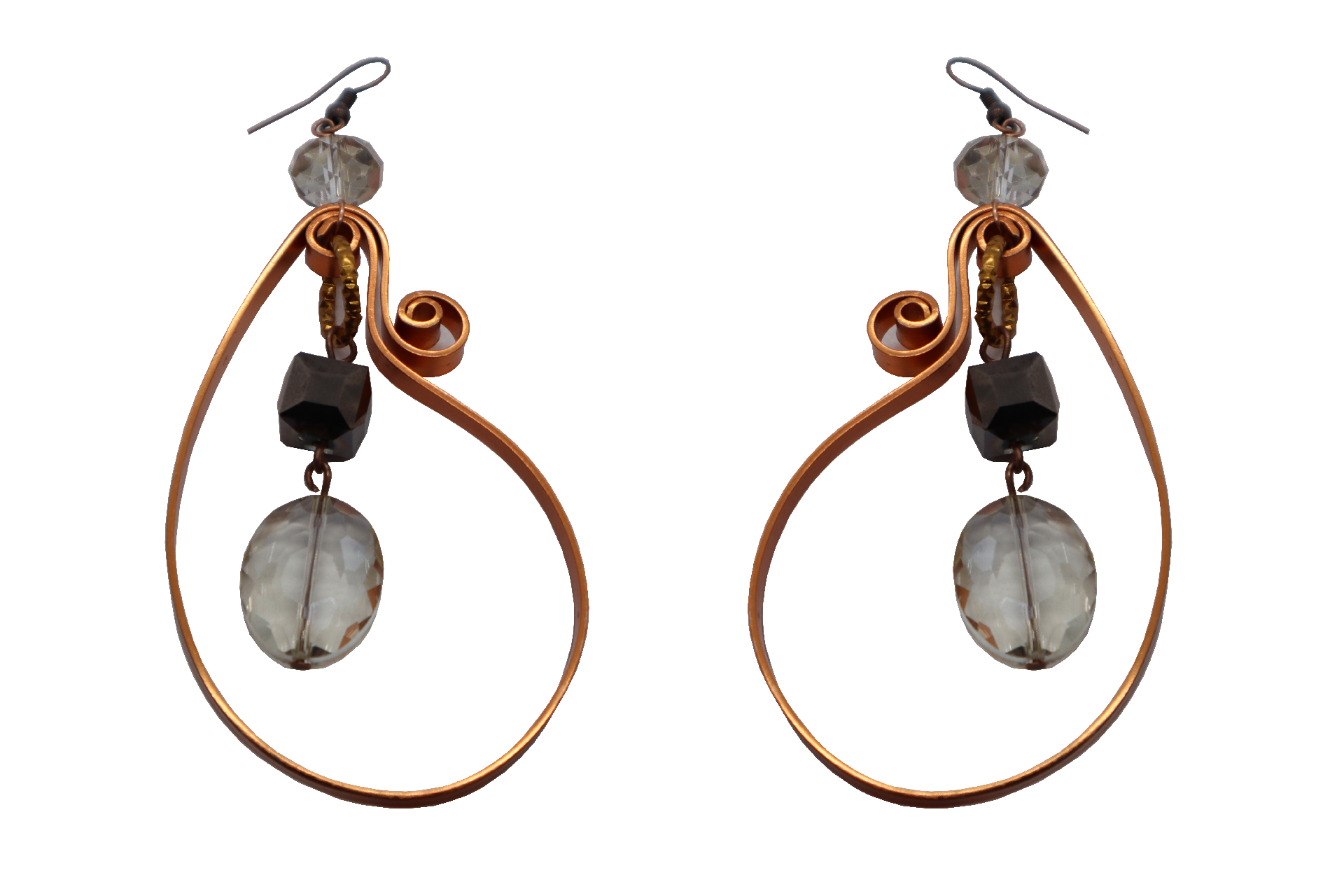 QUARTIERI Orecchini Liberty in rame con pietra trasparente