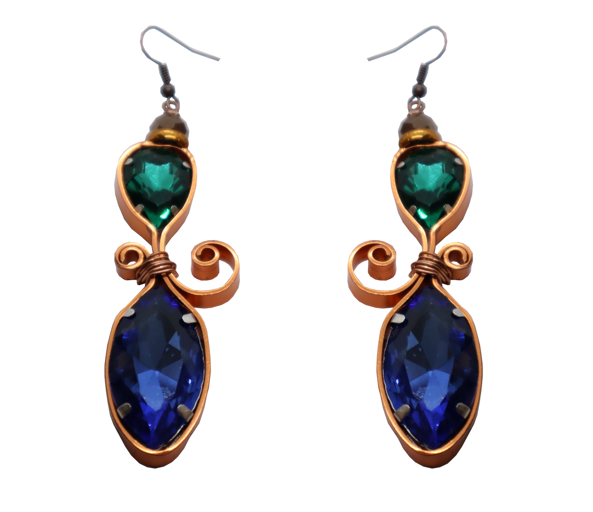 QUARTIERI Orecchini Liberty con cristalli blu e verdi