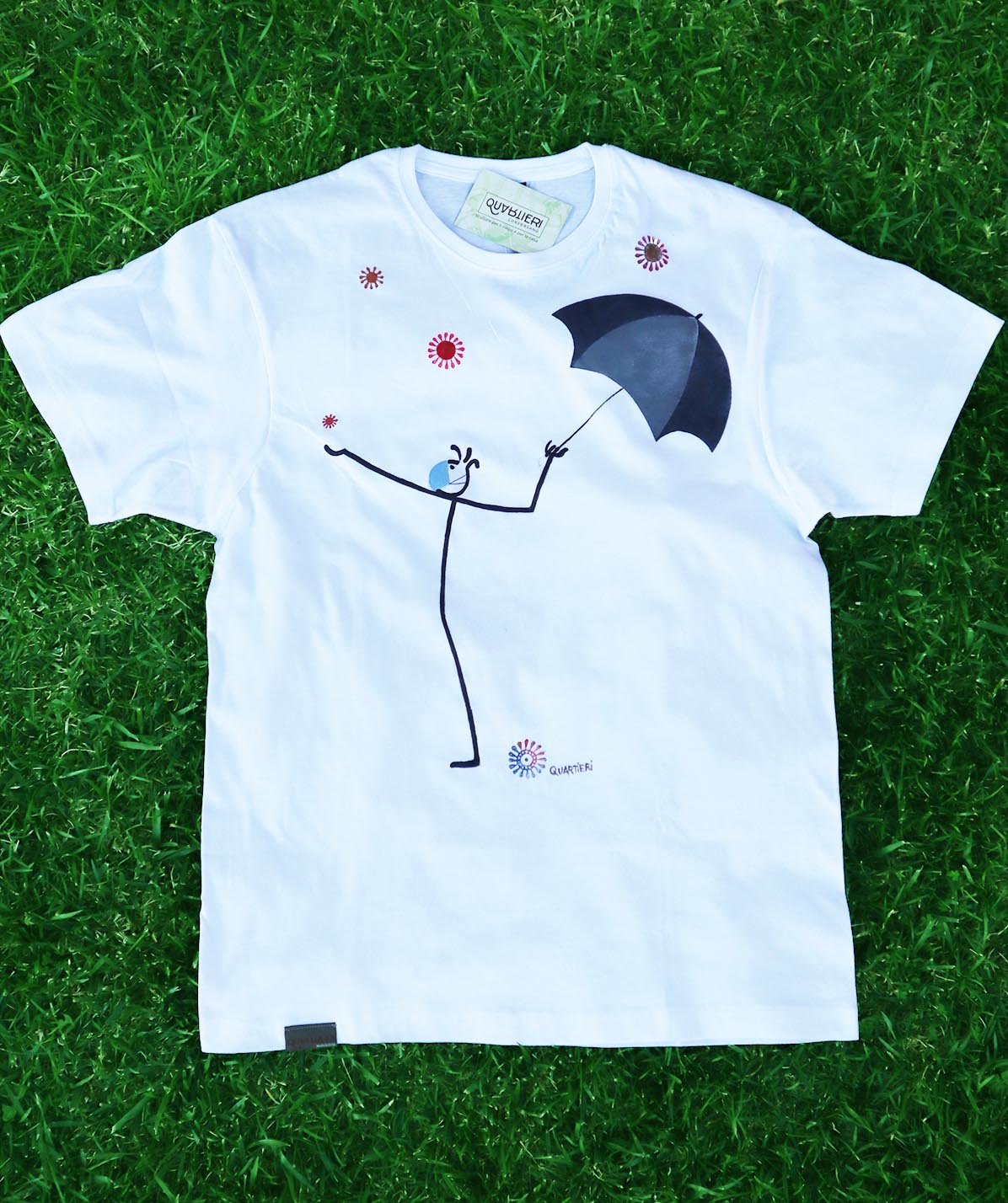 QUARTIERI T-shirt T-SPILLO Covid Bianca con ombrello
