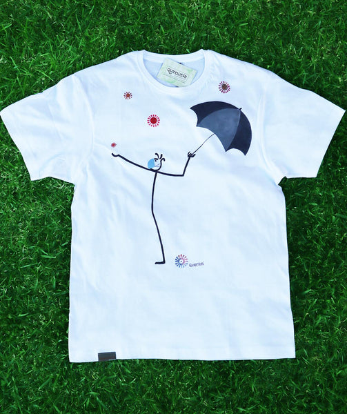 QUARTIERI T-shirt T-SPILLO Covid Bianca con ombrello