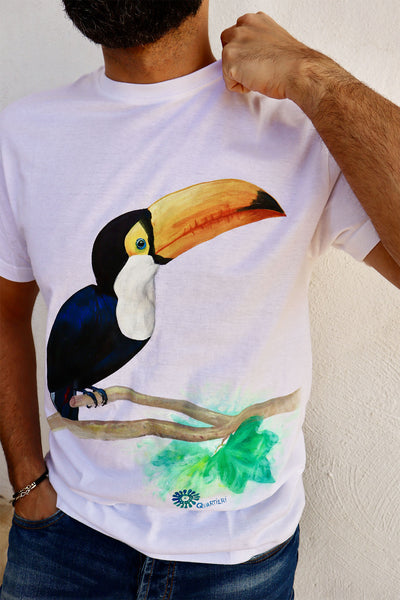QUARTIERI T-Shirt Animals Bianca con Tucano