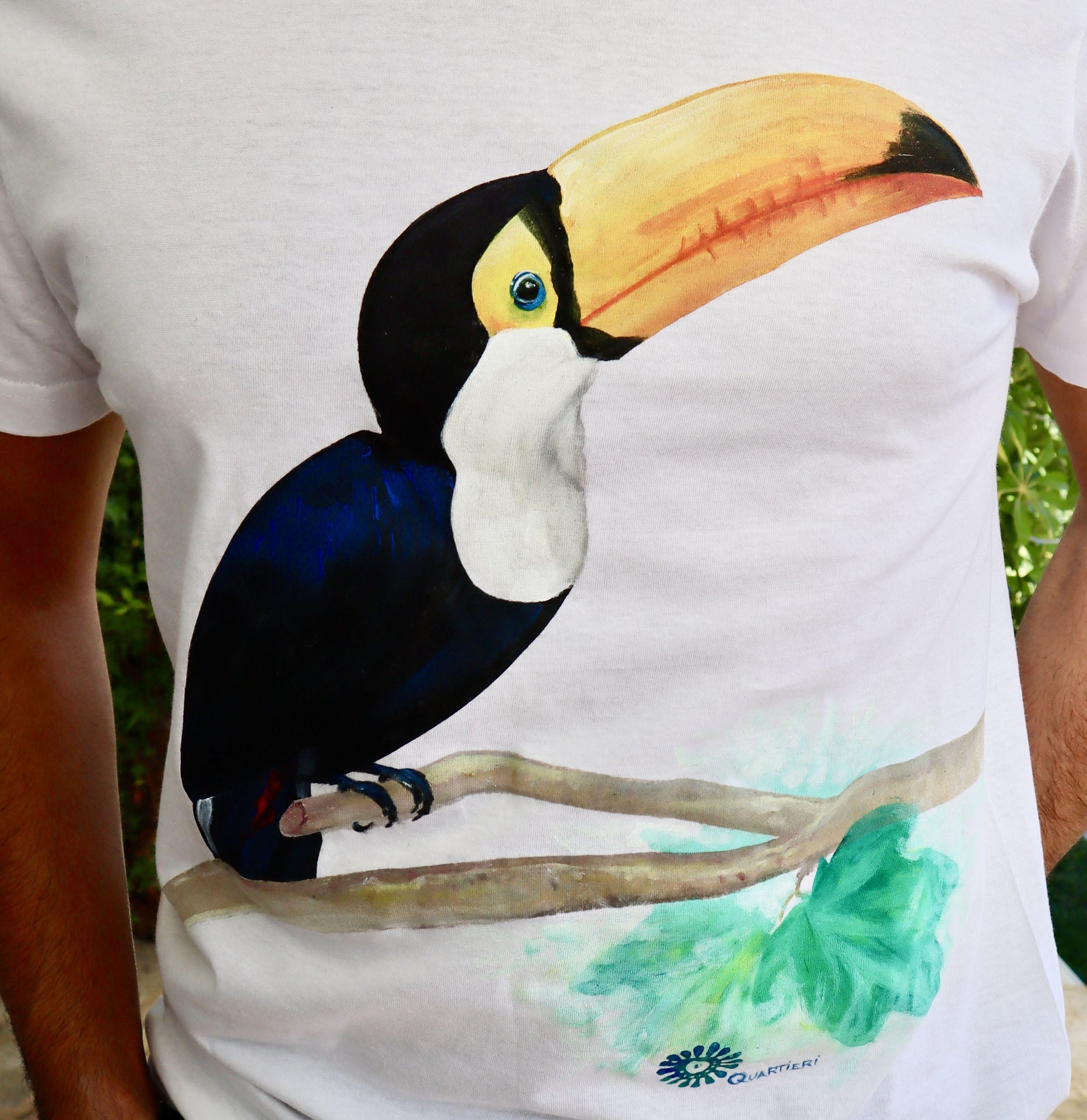 QUARTIERI T-Shirt Animals Bianca con Tucano